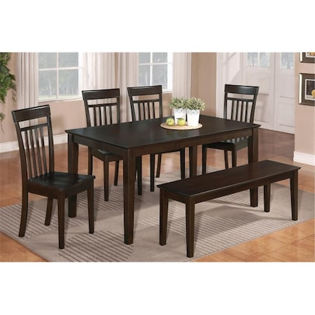 East West Furniture 6 Piece Kitchen Table With Bench Set-Kitchen Table and 4 Chairs For Kitchen and 1 Bench CAP6S-CAP-W